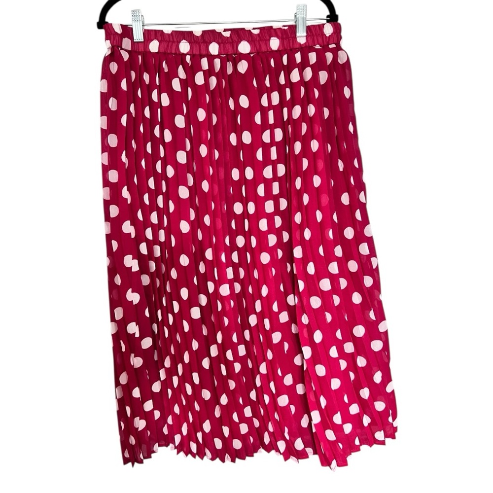 Red Midi A-Line Pleated Skirt